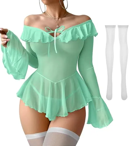 Sheer Ruffled Babydoll, Light Green