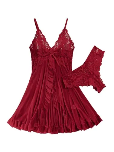 Nightgown, Wine Red (size L, 2 pieces)