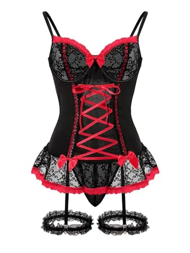 Lace Underwire Corset, Black Red (size 4XL)