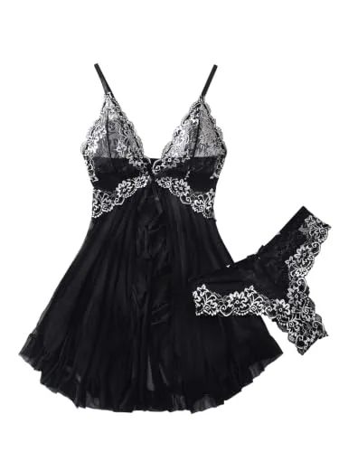 Nightgown, Black (Black White)