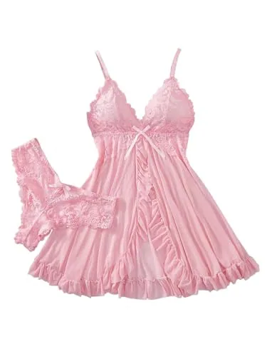 Nightgown, Pink (size S, 2 pieces, thong included)