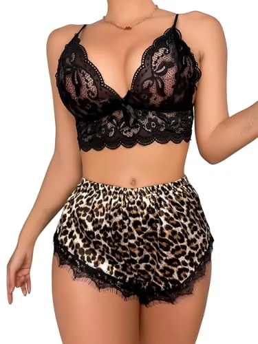 Lace Pajama Set, Black