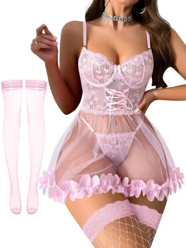 Nightgown, Pink (size L, 3 pieces)