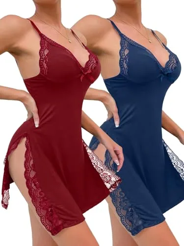 Floral lace Side split Babydoll, Navy Blue