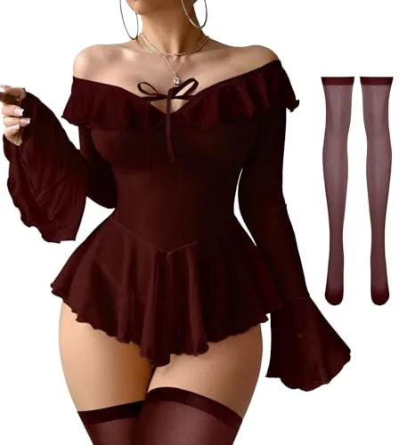 Sheer Ruffled Babydoll, Burgundy