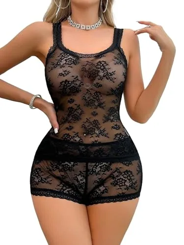 Floral lace Lingerie Set, Black