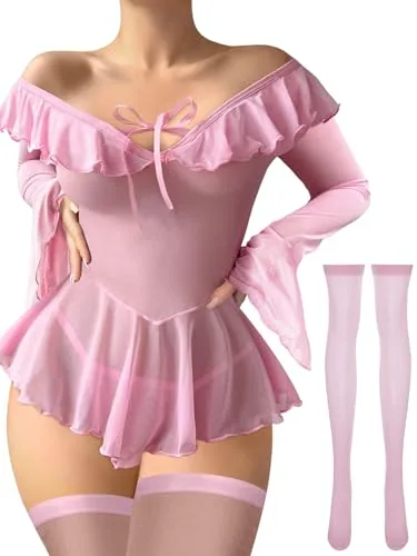 Sheer Ruffled Babydoll, Pink (size M)