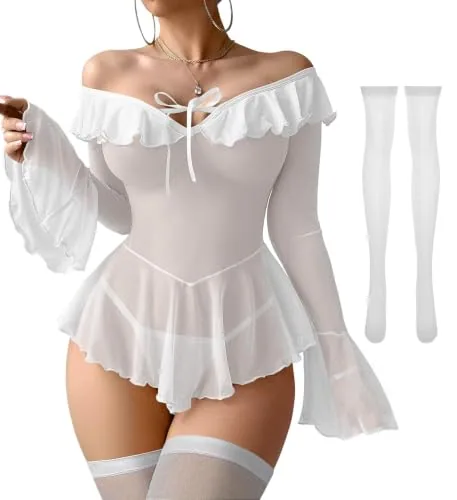 Sheer Ruffled Babydoll, White
