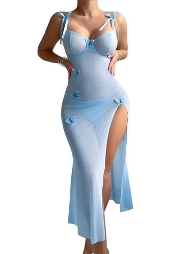 Mesh Underwire Chemise, Light Blue (size S)