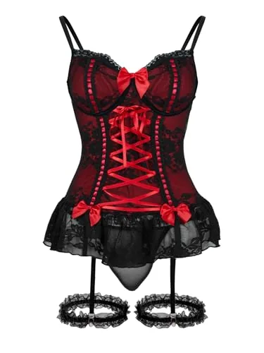 Lace Underwire Corset, Black Red (size S)
