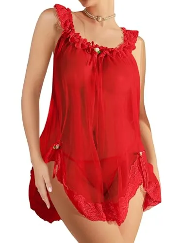 Nightgown, Bright Red (size M, 2 pieces)