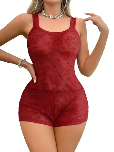Floral lace Lingerie Set, Wine Red (size M)
