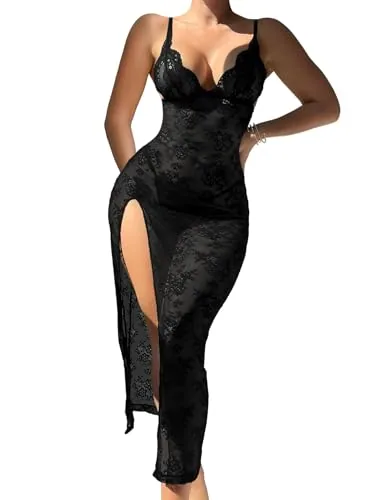 Floral lace Wireless Negligee, Black (size XL)