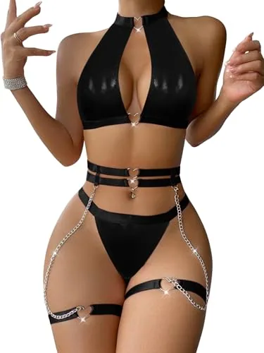 Halter Lingerie Set, Black (size L)
