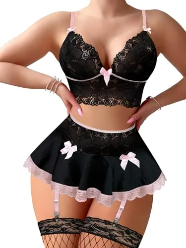 Lingerie Set, Black Pink (size M)