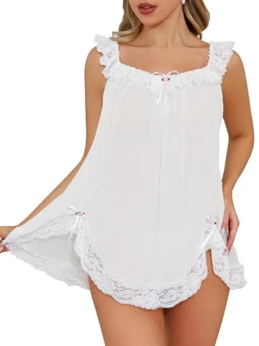 Nightgown, White (size M, 2 pieces)