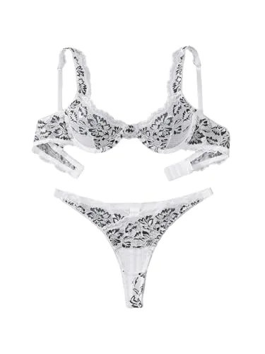 Floral lace Underwire Lingerie Set, Black (size M)
