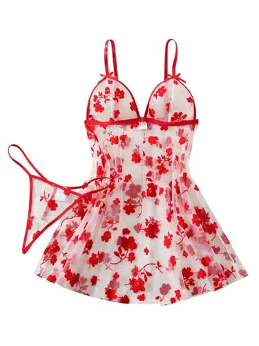 Mesh Babydoll, Red (size S)