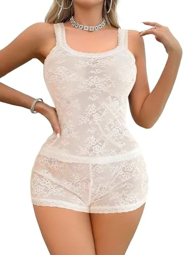 Floral lace Lingerie Set, White (size M)