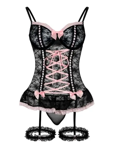 Lace Underwire Corset, Black Pink