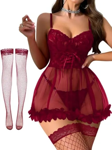 Nightgown, Wine Red (size L, 3 pieces)